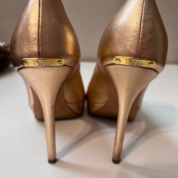 DIOR Vintage Bronze Pink leather peep toe platform pumps High Heels size 6 - Picture 9 of 14